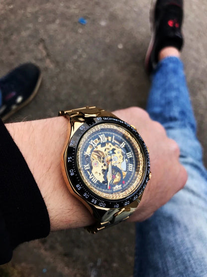 Winner Men's Luxury Mechanical Watch – Sport Design Bezel, Automatic Skeleton Dial, Fashion Montre Homme