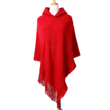 New Women’s Tassel Cape Coat, Fringe Poncho with Oblique Stripe, Bohemian Shawl Scarf