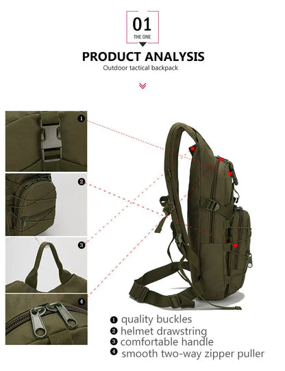 15L Molle Tactical Backpack - Outdoor Sports Bicycle Bag for Cycling, Climbing, Hiking, Camping, Fishing, Hydration