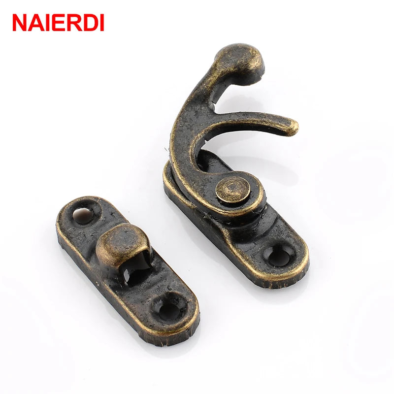 NAIERDI Small Antique Metal Lock – Decorative Hasps Hook Padlock for Wooden Jewelry Boxes, Furniture Hardware with Screws