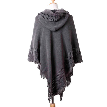 New Women’s Tassel Cape Coat, Fringe Poncho with Oblique Stripe, Bohemian Shawl Scarf