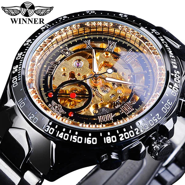 Winner Men's Luxury Mechanical Watch – Sport Design Bezel, Automatic Skeleton Dial, Fashion Montre Homme