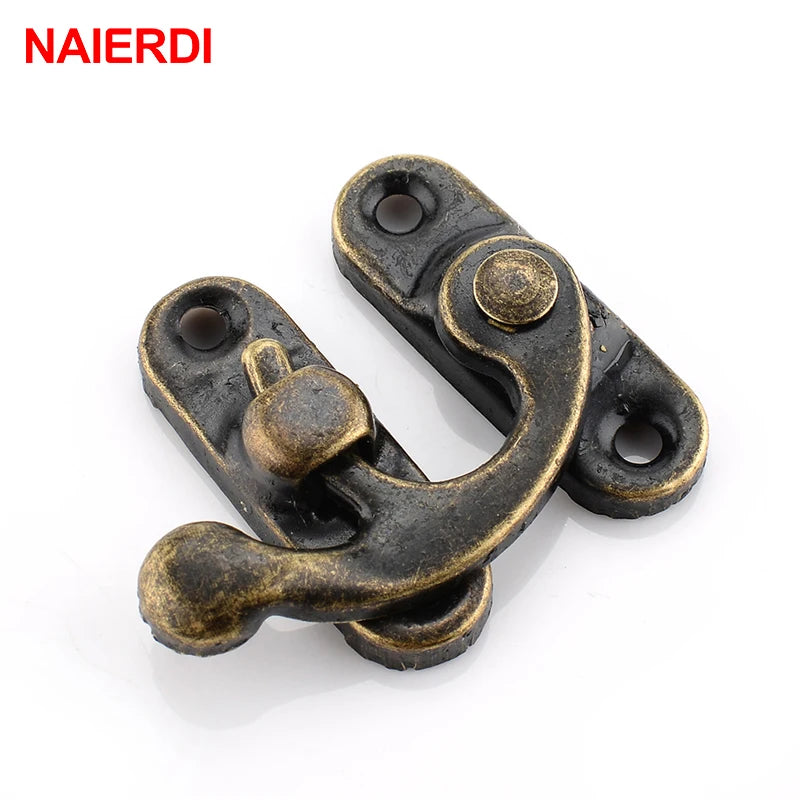 NAIERDI Small Antique Metal Lock – Decorative Hasps Hook Padlock for Wooden Jewelry Boxes, Furniture Hardware with Screws
