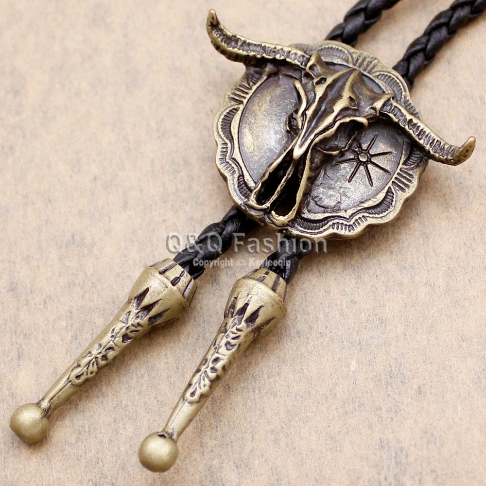 New Arrival Western Southwest Longhorn Steer Cow Skull Bolo Tie – Leather Rodeo Neck Tie, Fashion Shirt Accessories