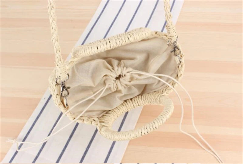 Yogodlns Handmade Half-Round Rattan Straw Bag – Summer Women’s Small Beach Messenger Crossbody Handbag