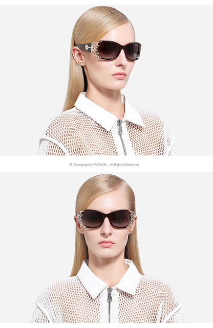 PARZIN Luxury Women’s Sunglasses – Designer Vintage Polarized Driving Shades with Hollow Lace