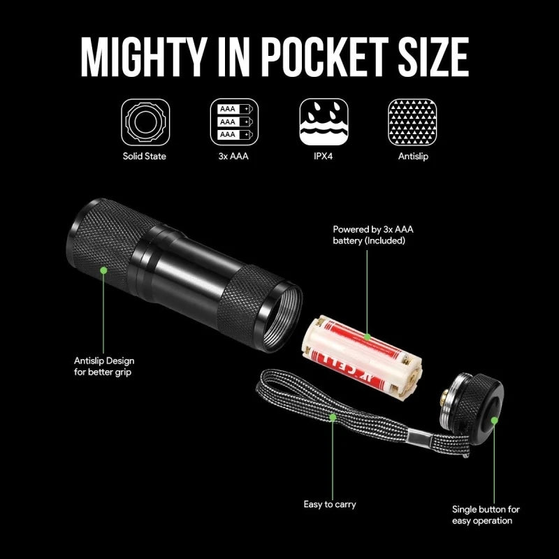100 LED UV Flashlight 395NM – Black Light Torch for Dog Urine, Pet Stains & Bed Bug Detection