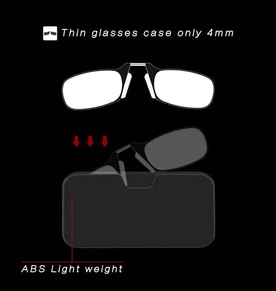 Men’s Nose Clip Reading Glasses – High-Quality Portable Transparent Eyewear for Seniors with Case