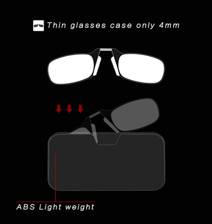 Men’s Nose Clip Reading Glasses – High-Quality Portable Transparent Eyewear for Seniors with Case
