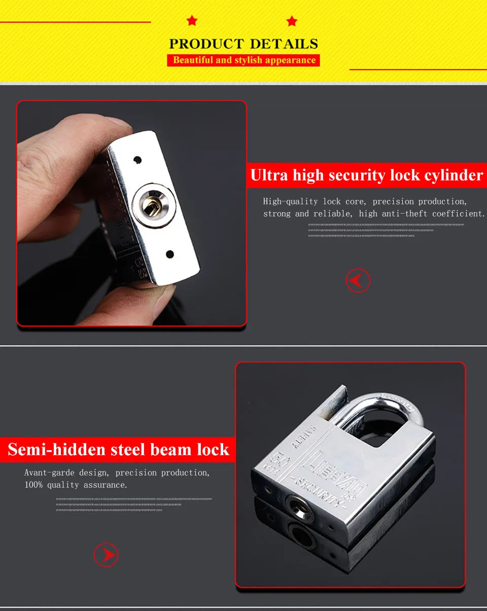 Keyed Padlock – Waterproof & Antirust Multifunctional Anti-Theft Lock, Pry Door & Window Security Lock