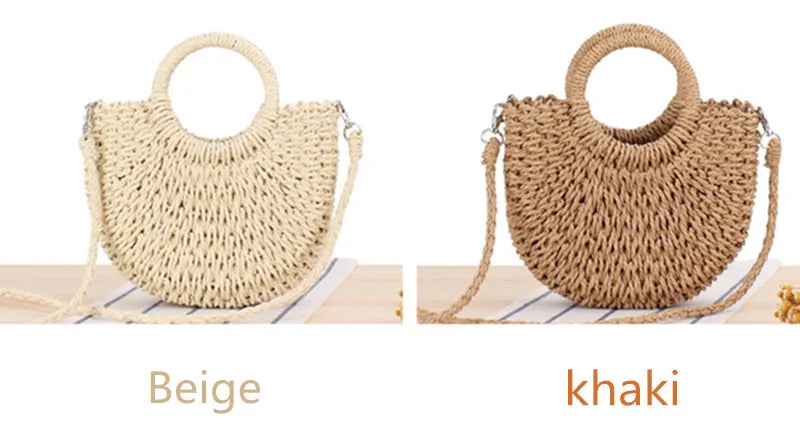 Yogodlns Handmade Half-Round Rattan Straw Bag – Summer Women’s Small Beach Messenger Crossbody Handbag