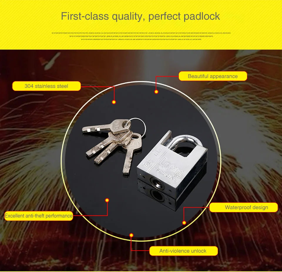 Keyed Padlock – Waterproof & Antirust Multifunctional Anti-Theft Lock, Pry Door & Window Security Lock