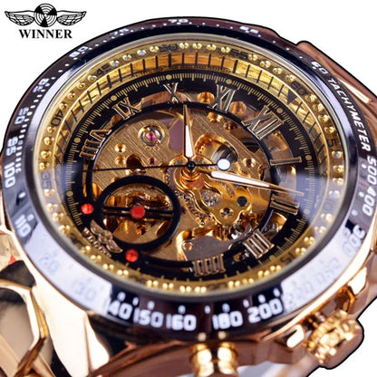 Winner Men's Luxury Mechanical Watch – Sport Design Bezel, Automatic Skeleton Dial, Fashion Montre Homme