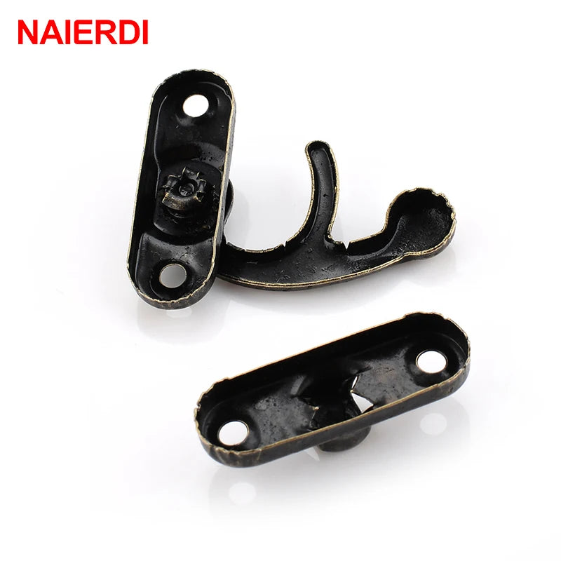 NAIERDI Small Antique Metal Lock – Decorative Hasps Hook Padlock for Wooden Jewelry Boxes, Furniture Hardware with Screws