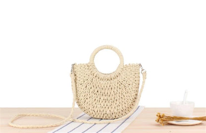 Yogodlns Handmade Half-Round Rattan Straw Bag – Summer Women’s Small Beach Messenger Crossbody Handbag