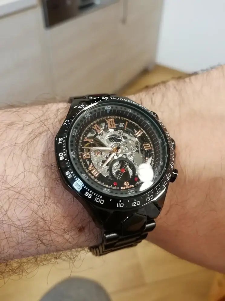 Winner Men's Luxury Mechanical Watch – Sport Design Bezel, Automatic Skeleton Dial, Fashion Montre Homme