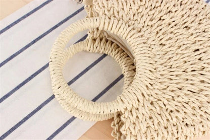 Yogodlns Handmade Half-Round Rattan Straw Bag – Summer Women’s Small Beach Messenger Crossbody Handbag