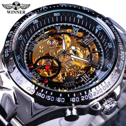 Winner Men's Luxury Mechanical Watch – Sport Design Bezel, Automatic Skeleton Dial, Fashion Montre Homme