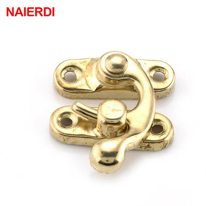 NAIERDI Small Antique Metal Lock – Decorative Hasps Hook Padlock for Wooden Jewelry Boxes, Furniture Hardware with Screws