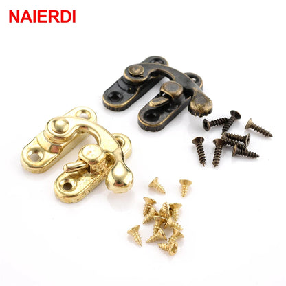 NAIERDI Small Antique Metal Lock – Decorative Hasps Hook Padlock for Wooden Jewelry Boxes, Furniture Hardware with Screws