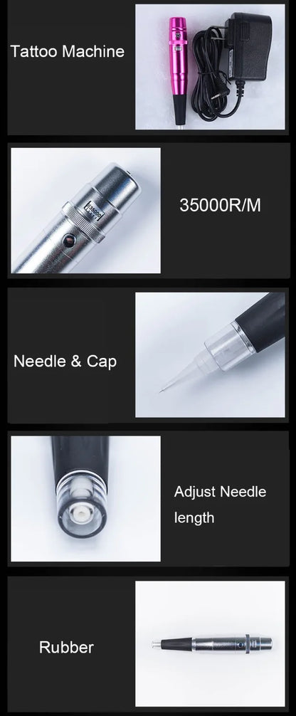 Permanent Makeup Rotary Tattoo Pen – Eyebrow & Lip Machine, Microblading & Piercing Gun PMU Kit