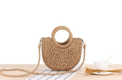 Yogodlns Handmade Half-Round Rattan Straw Bag – Summer Women’s Small Beach Messenger Crossbody Handbag