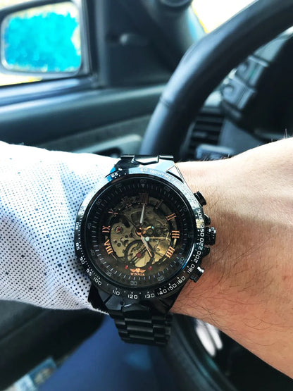 Winner Men's Luxury Mechanical Watch – Sport Design Bezel, Automatic Skeleton Dial, Fashion Montre Homme