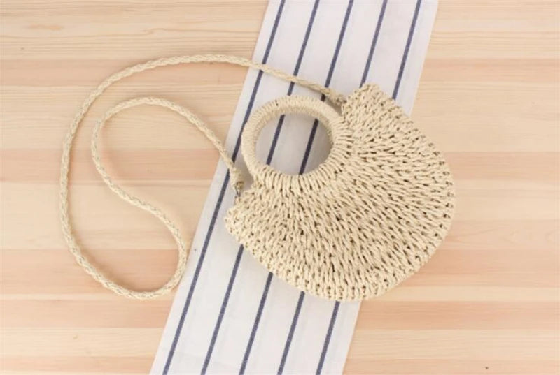 Yogodlns Handmade Half-Round Rattan Straw Bag – Summer Women’s Small Beach Messenger Crossbody Handbag