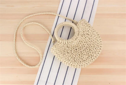 Yogodlns Handmade Half-Round Rattan Straw Bag – Summer Women’s Small Beach Messenger Crossbody Handbag