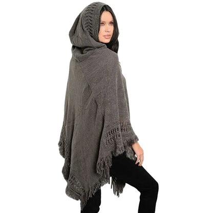 New Women’s Tassel Cape Coat, Fringe Poncho with Oblique Stripe, Bohemian Shawl Scarf