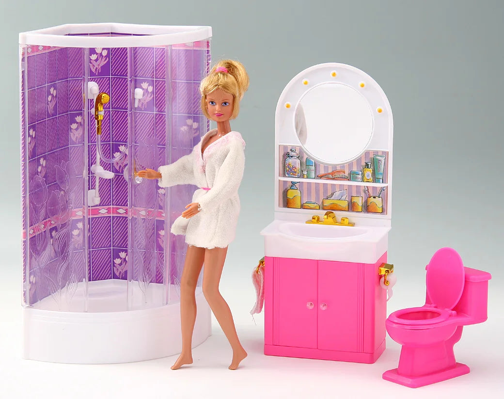 Princess Bathroom Furniture Set for Barbie Dollhouse – 30cm Accessories with Shower & Toilet