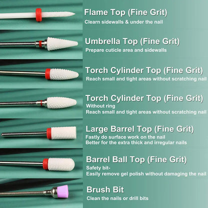 7PCS Ceramic Nail Drill Bit Set – Manicure Tools for Gel Polish, Cuticle Care with Holder