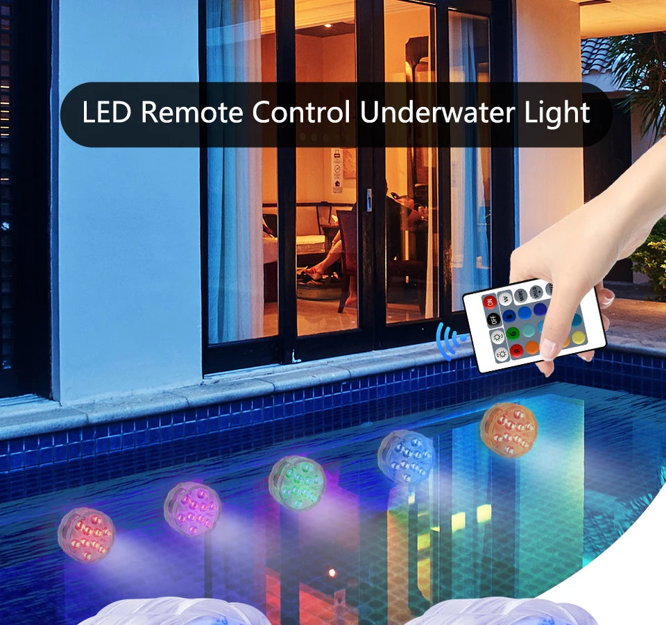 10 LED RGB Underwater Pool Light – Remote Control, Battery Operated, Waterproof Dive Lamp for Aquarium, Vase, and Fish Tank