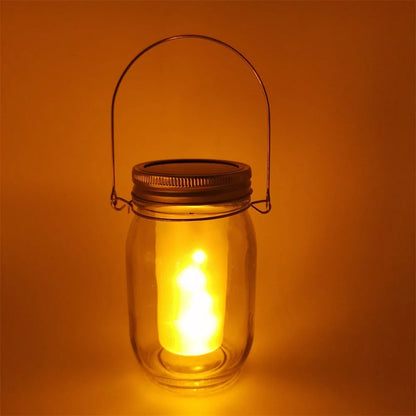 Solar LED Mason Jar Lights – Warm Torch Flame Lantern for Outdoor & Indoor Christmas, Garden, and Street Decoration