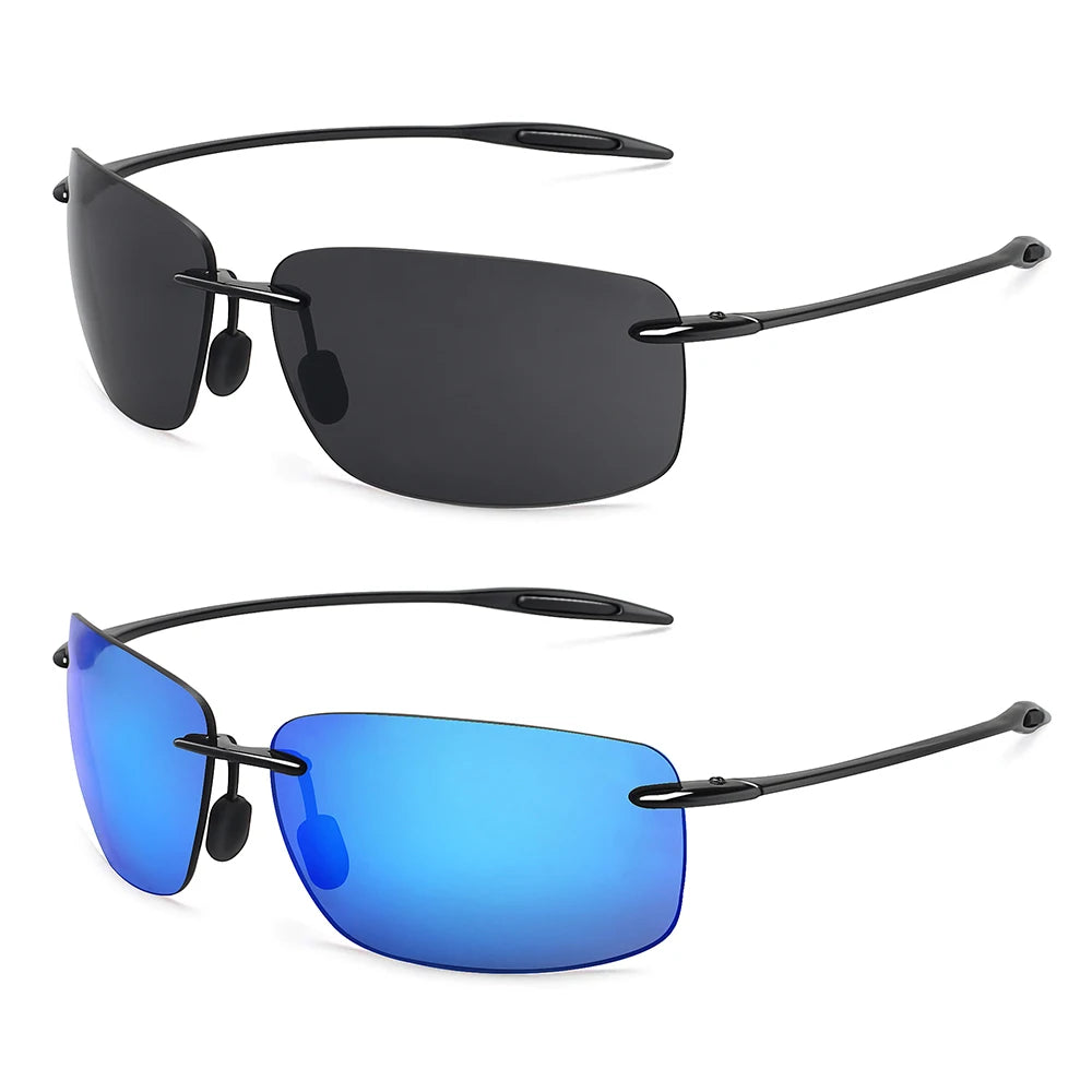 JULI The Matrix Classic Sports Rimless Sunglasses for Men - Orange Rectangle Ultralight Frame, UV400 Protection Driving Eyewear (MJ8009)