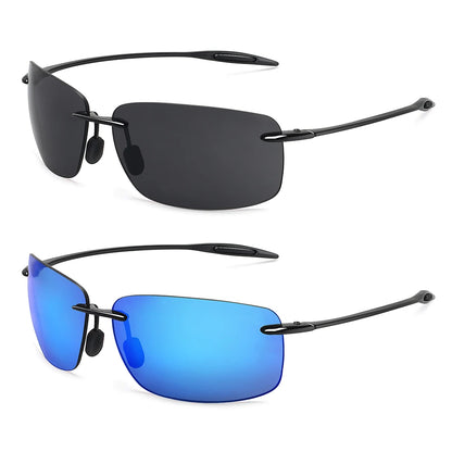 JULI The Matrix Classic Sports Rimless Sunglasses for Men - Orange Rectangle Ultralight Frame, UV400 Protection Driving Eyewear (MJ8009)