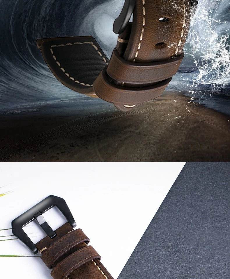 Genuine Leather Watch Band for Panerai Luminor & Radiomir – 18mm-24mm High-Quality Strap with Stainless Steel Buckle