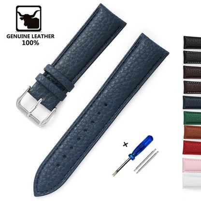 Genuine Calfskin Leather Watch Strap – Men's & Women's Band Accessories, 12mm-22mm, Green, Blue, Red