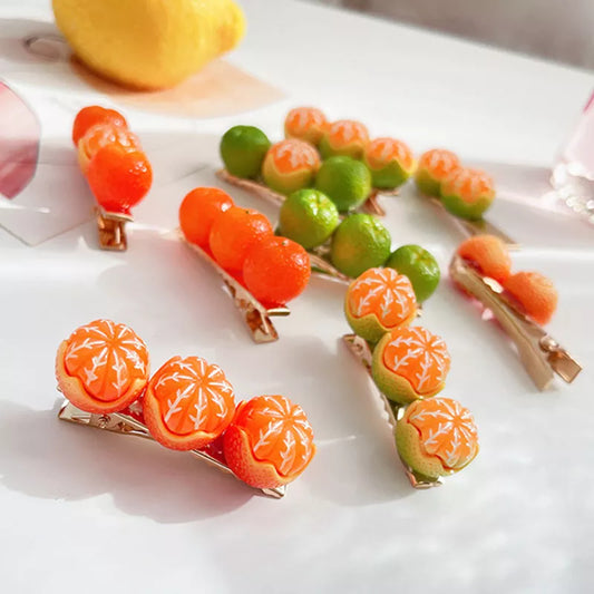 Orange Fruit Hairpin - Kawaii Y2K Hair Ornament, Girl's Side Top Hair Clips for Women, Hair Accessories