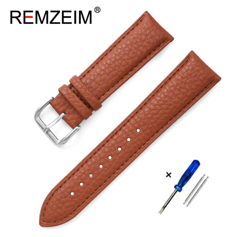 Genuine Calfskin Leather Watch Strap – Men's & Women's Band Accessories, 12mm-22mm, Green, Blue, Red