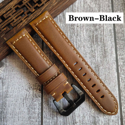 Genuine Leather Watch Band for Panerai Luminor & Radiomir – 18mm-24mm High-Quality Strap with Stainless Steel Buckle