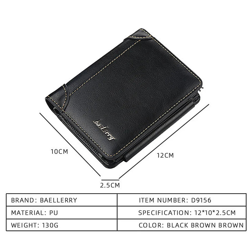 New PU Leather Men's Wallets: High-Quality Zipper Short Design Card Holder Male Purse - Vintage Coin Holder Men's Wallets