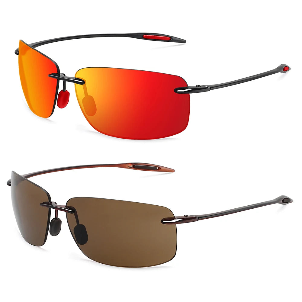 JULI The Matrix Classic Sports Rimless Sunglasses for Men - Orange Rectangle Ultralight Frame, UV400 Protection Driving Eyewear (MJ8009)