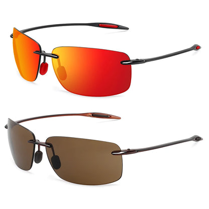 JULI The Matrix Classic Sports Rimless Sunglasses for Men - Orange Rectangle Ultralight Frame, UV400 Protection Driving Eyewear (MJ8009)