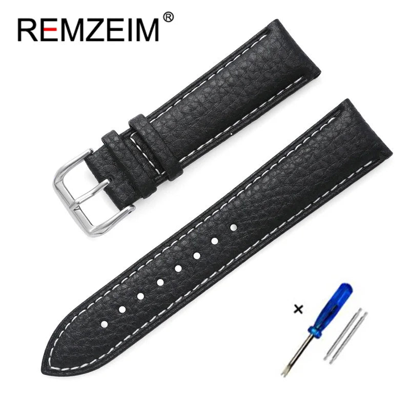 Genuine Calfskin Leather Watch Strap – Men's & Women's Band Accessories, 12mm-22mm, Green, Blue, Red