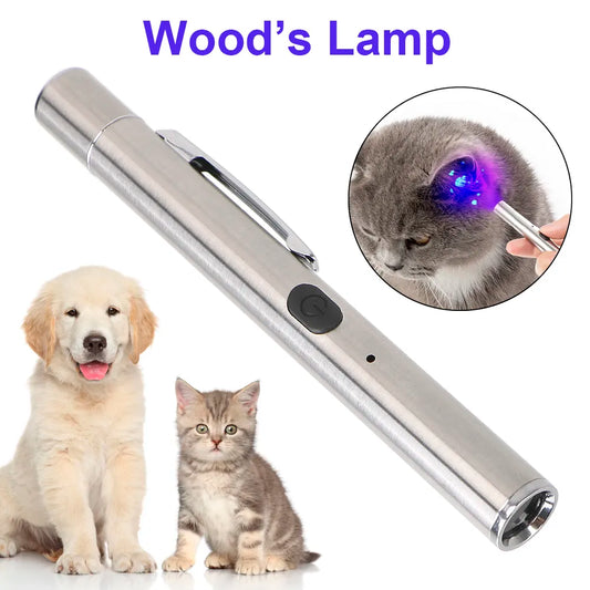 365 UV Veterinary Wood Lamp - Pet Fungus Detection Waterproof Flashlight with Ultraviolet Light for Cat Moss and Tinea Detection - Black Mirror Included