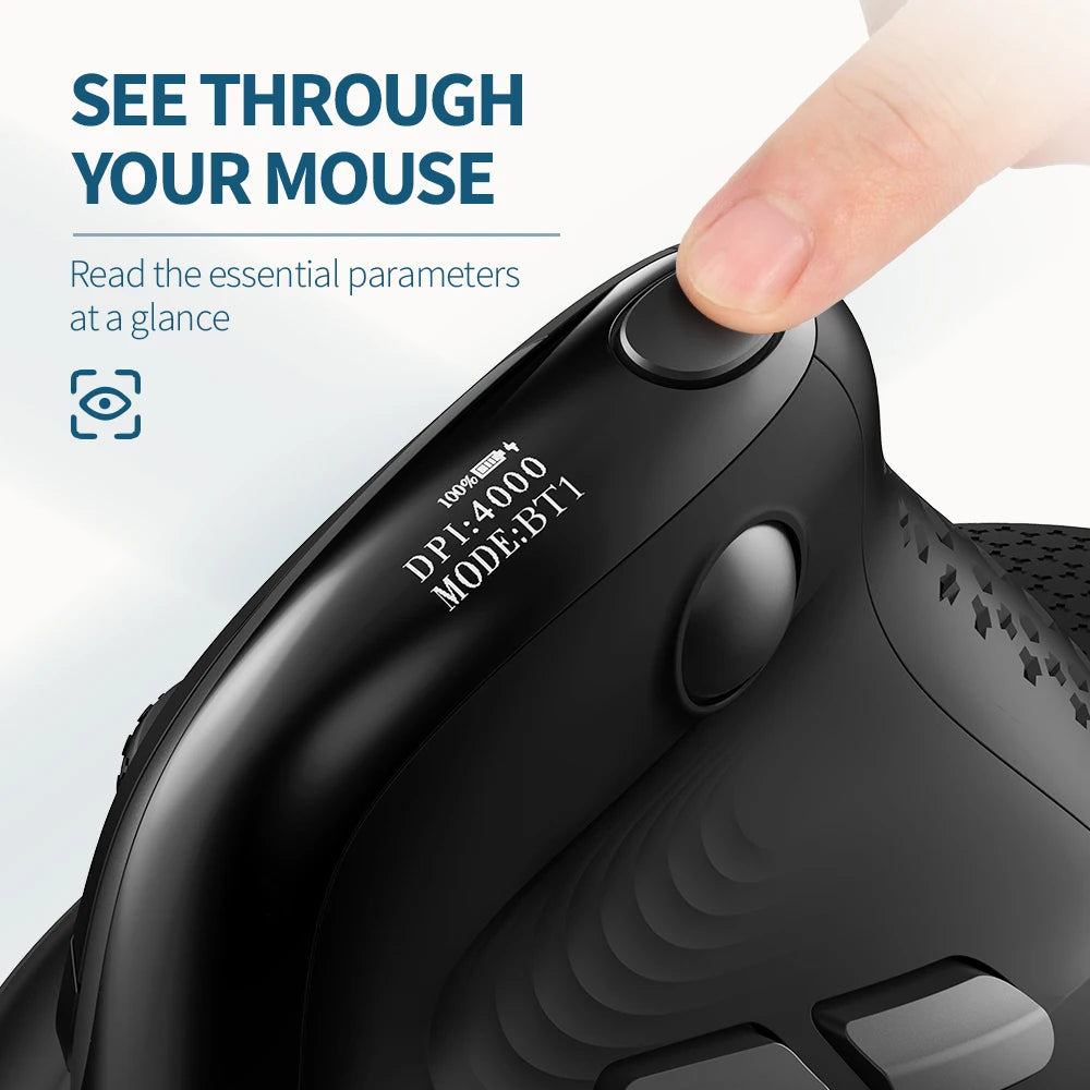 Delux M618XSD Seeker Ergonomic Vertical Mouse – OLED Screen, 4000DPI, Rechargeable 1000mA, Removable Back Cover