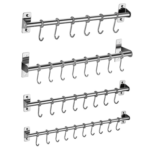 Wall Mounted Stainless Steel Utensil Rack – Kitchen Hanging Rail with 6/8/10 Removable Hooks Organizer