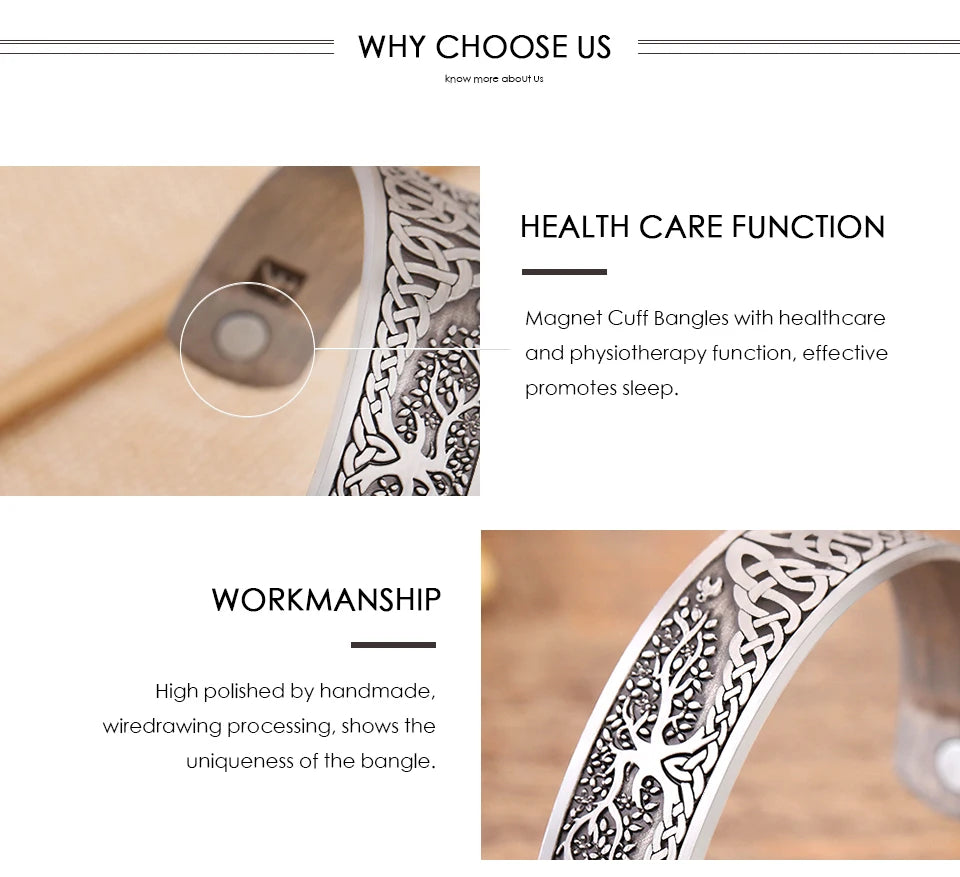 Skyrim Viking Talisman Bracelet – Tree of Life, Luck Knot Runes, Magnetic Cuff Bangle, Adjustable Unisex Jewelry