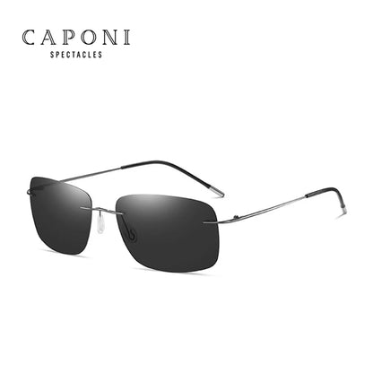 CAPONI Square Photochromic Polarized Sunglasses for Men - Rimless, Classic Design, UV400 Protection Eyewear (BS7467)